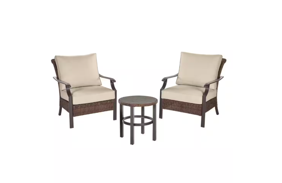 Harper Creek 3-Piece Brown Steel Outdoor Patio Chair Set Hampton Bay