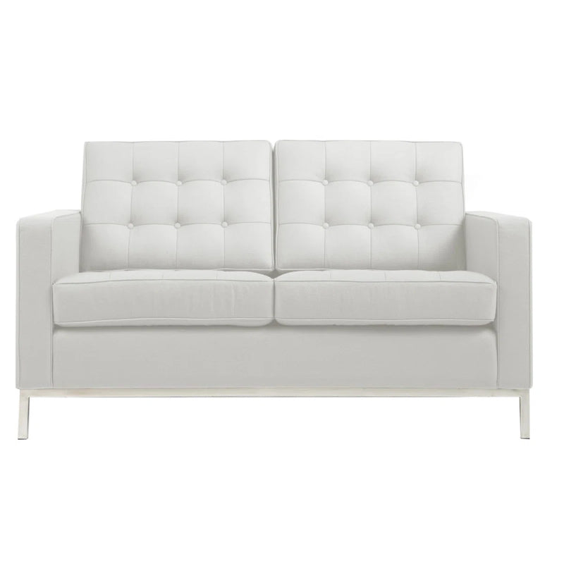 Flash Furniture Hercules Lacey Series Contemporary White Leather Soft Loveseat with Stainless Steel Frame