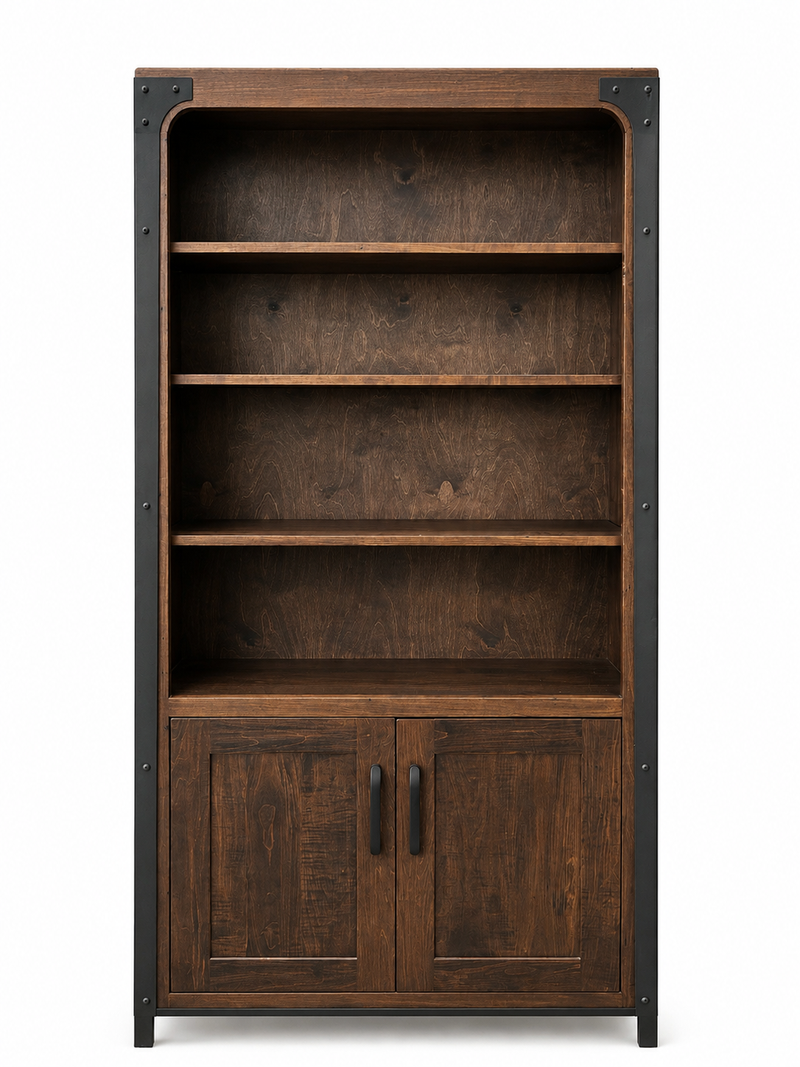 Solid Wood Bookcase with Storage Cabinet Handstone