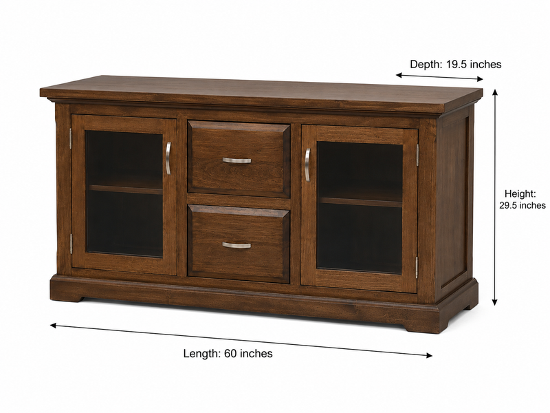 Solid Wood Sideboard with Glass Doors