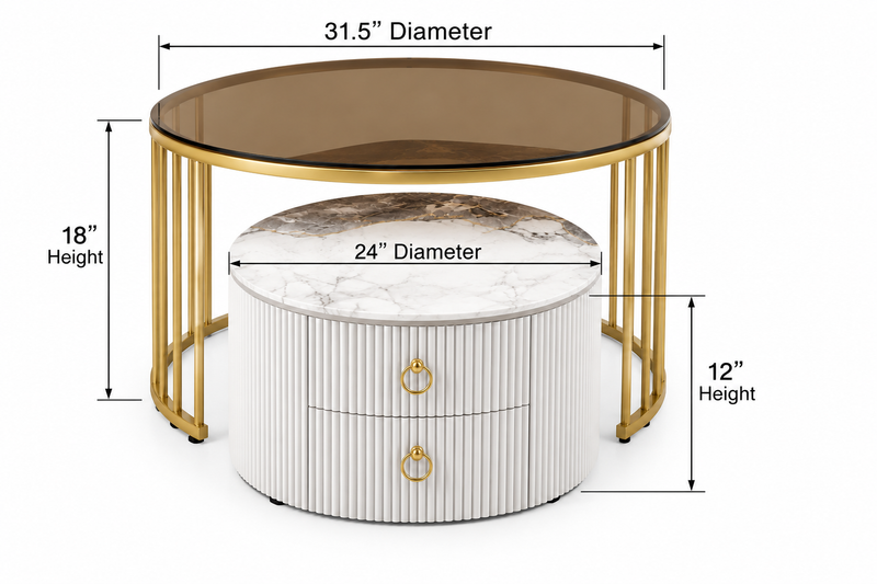 Modern 2-Piece Nesting Coffee Table Set with Storage
