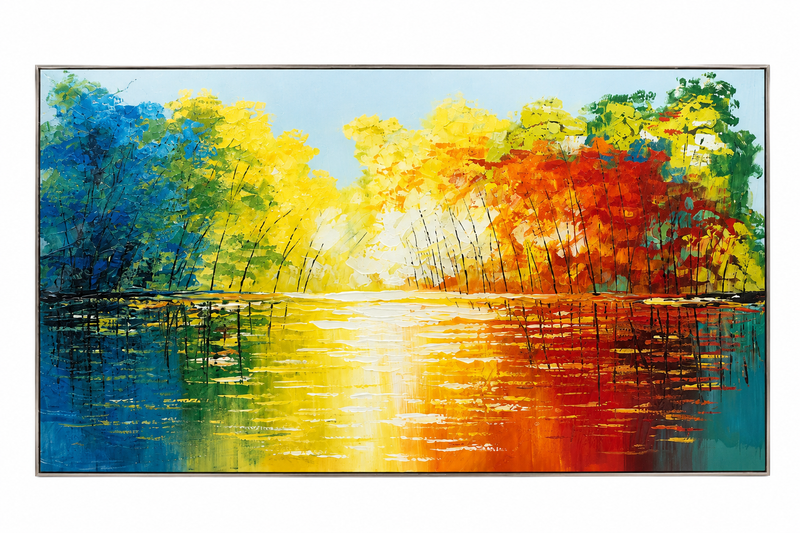 Vibrant Abstract Forest Reflection Framed Wall Art