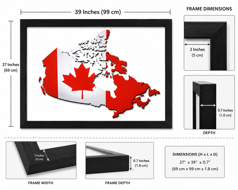 Framed Canada Map Wall Art – Red & White Maple Leaf Design