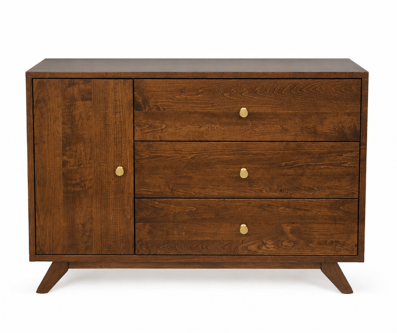 Oak Wood 3-Drawer Sideboard with Cabinet Handstone