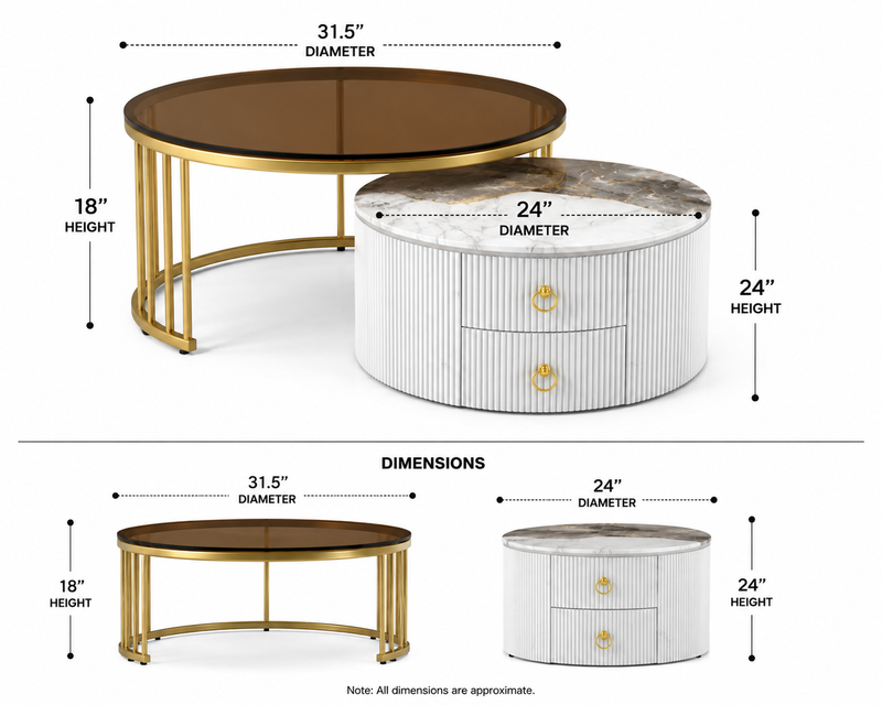 Modern 2-Piece Nesting Coffee Table Set with Storage