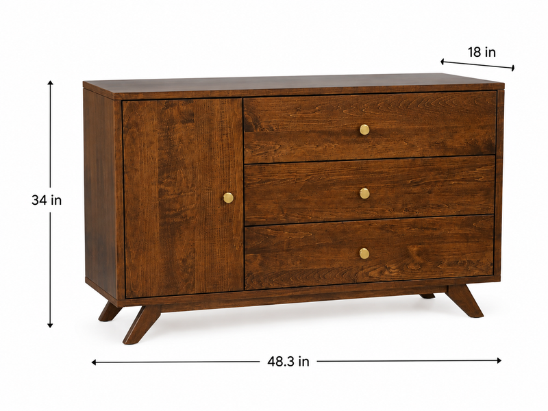 Oak Wood 3-Drawer Sideboard with Cabinet Handstone