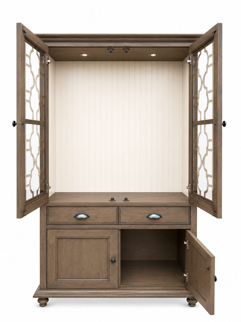 Classic Glass Display Cabinet with 2 Glass Doors, 2 Drawers & Lower Storage