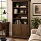 Solid Wood Bookcase with Storage Cabinet Handstone