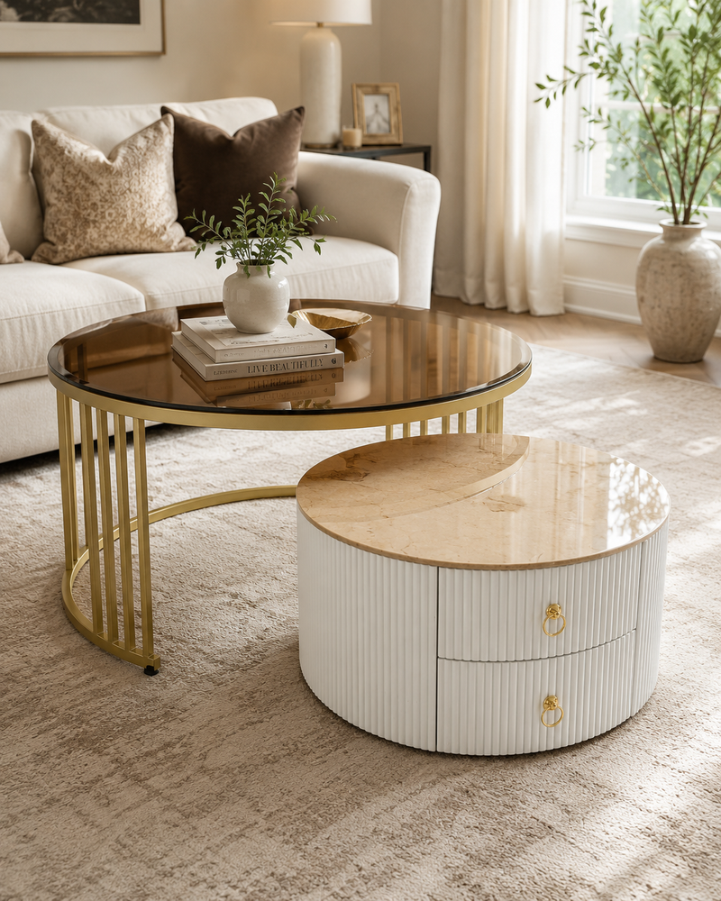 Modern 2-Piece Nesting Coffee Table Set with Storage