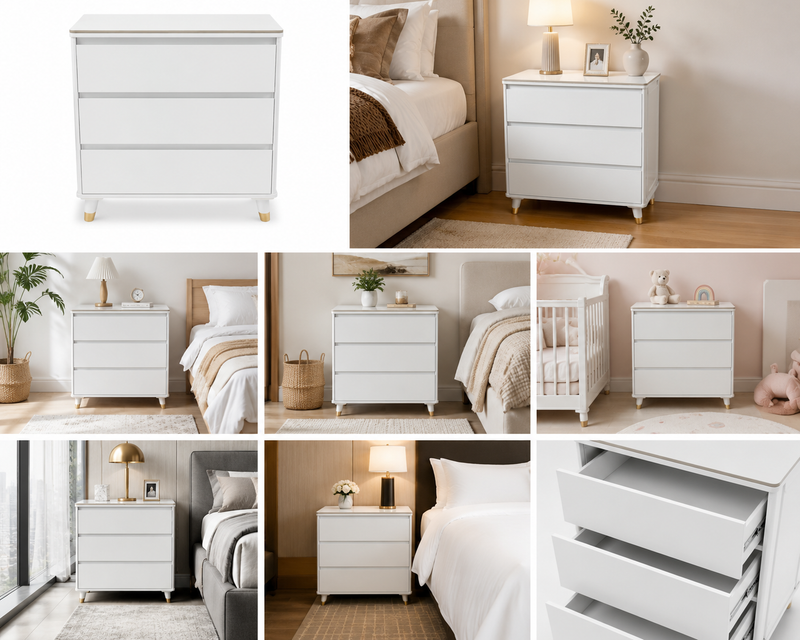 Modern 3-Drawer Nightstand with Marble Top