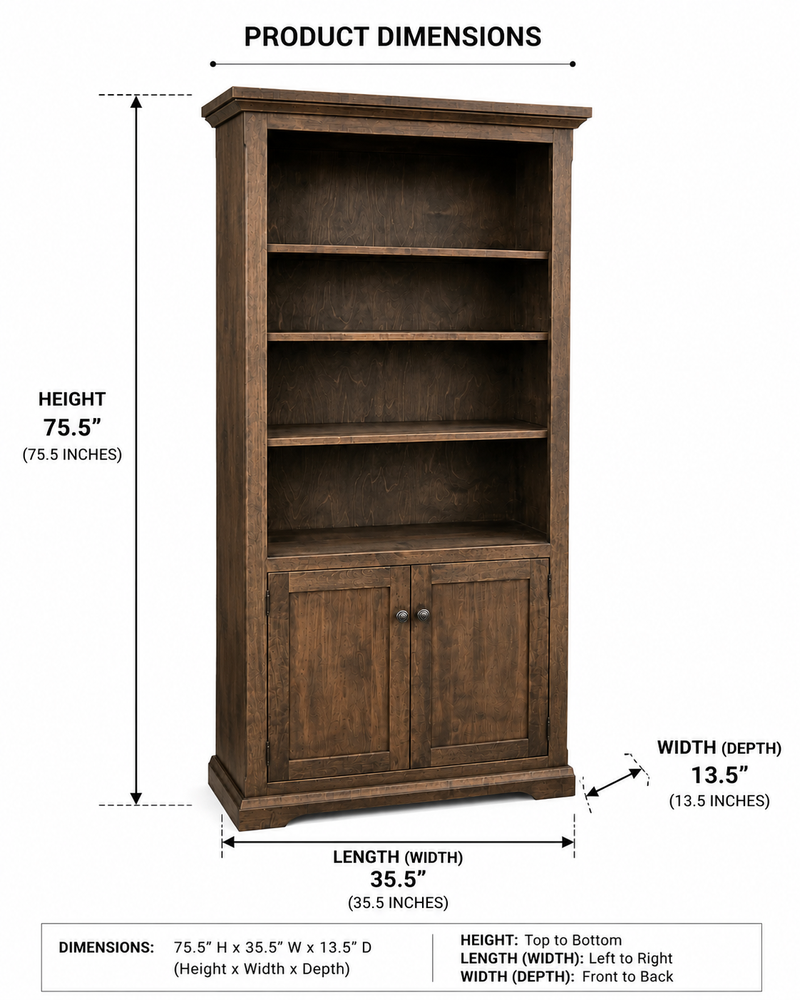 Solid Wood Bookcase with Storage Cabinet Handstone