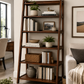 Modern Solid Wood Ladder Bookshelf – Walnut Finish