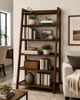 Modern Solid Wood Ladder Bookshelf – Walnut Finish