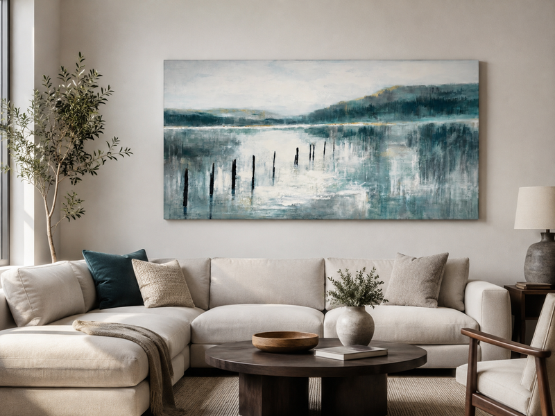 Serene Teal Lake Abstract Canvas Wall Art