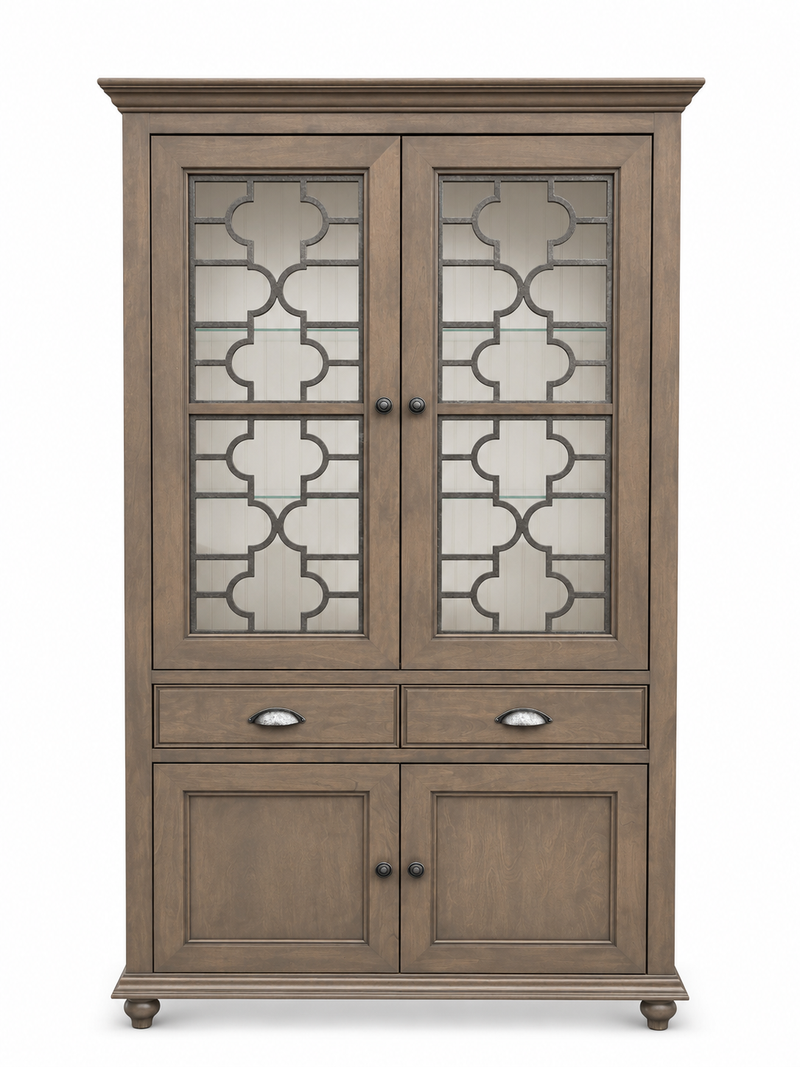 Classic Glass Display Cabinet with 2 Glass Doors, 2 Drawers & Lower Storage