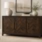 Chevron 3-Door Wood Sideboard with Brass Handles