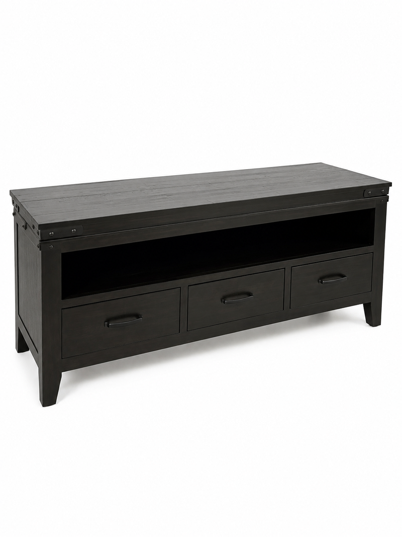 Modern Charcoal TV Console with Open Shelf & 3 Drawers