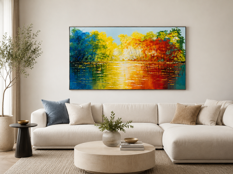 Vibrant Abstract Forest Reflection Framed Wall Art