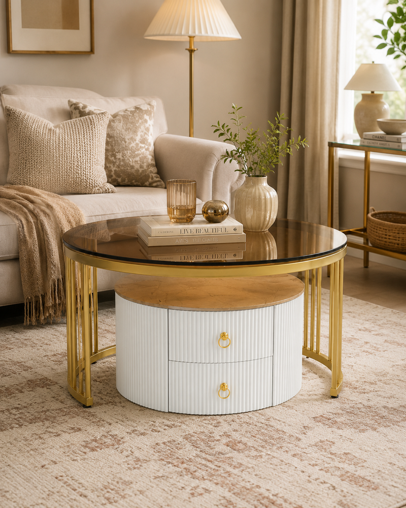 Modern 2-Piece Nesting Coffee Table Set with Storage