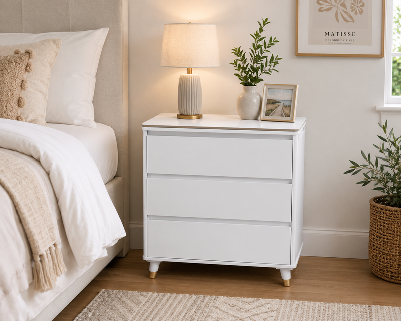 Modern 3-Drawer Nightstand with Marble Top