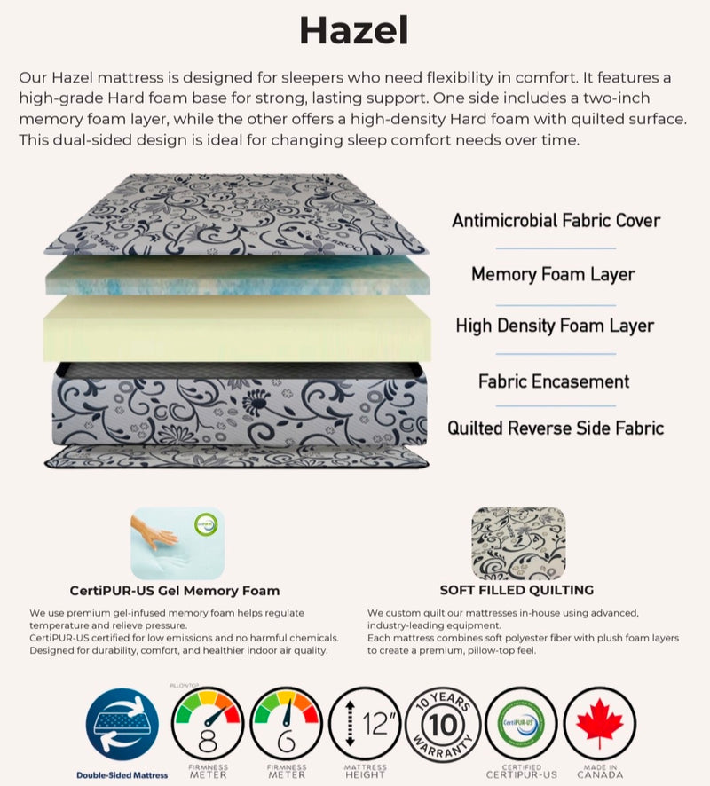 Hazel 12" Reversible Memory Foam Mattress