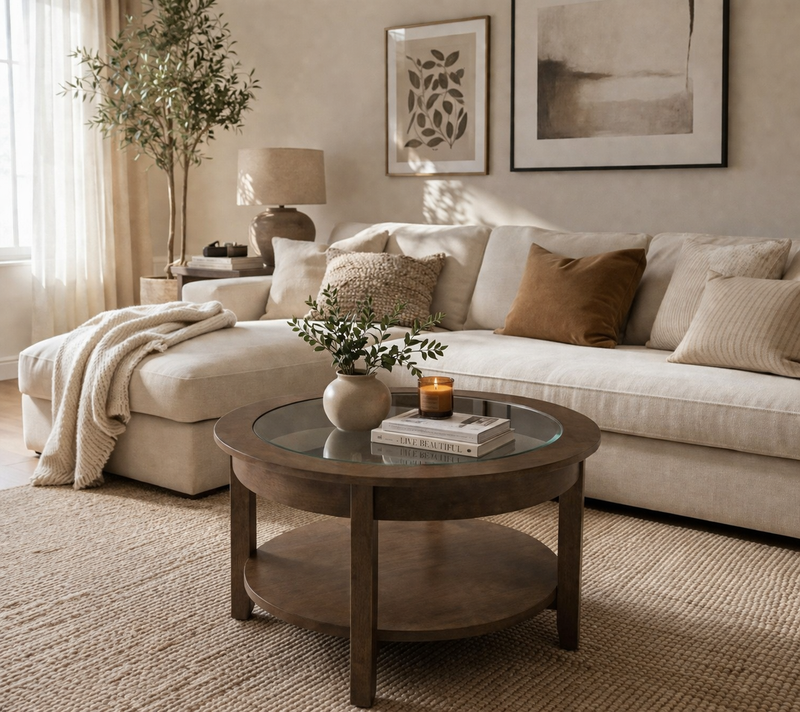 Aurora Round Glass Coffee Table Handstone